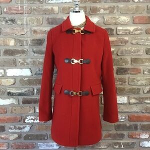 TALBOTS Women's Red Thinsulate Wool Blend Gold Toggle Trench Coat 8